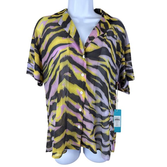 Beach Bunny Sienna Beach Women's Shirt Tiger Stripe Button Size Medium NWT - Picture 2 of 9